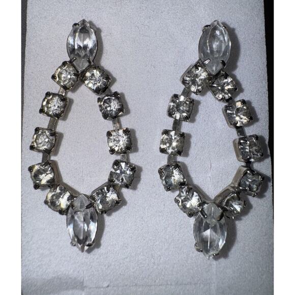 EARRINGS VTG 1950-1960s Era Sliver Dangle Setting Square & Almond Shapes Stones - Picture 1 of 11